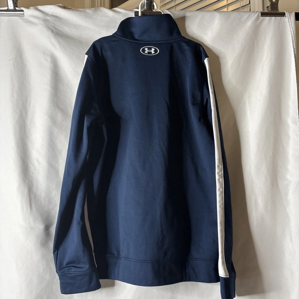 Under Armour Youth Large Pennant Full Zip Up Navy Blue Track Jacket White Stripe